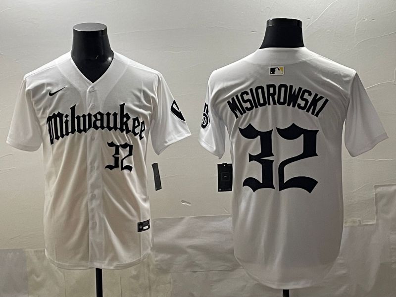 Men 2025 Milwaukee Brewers #32 Misiorowski White Five generations Joint Name Nike MLB Jersey style 07